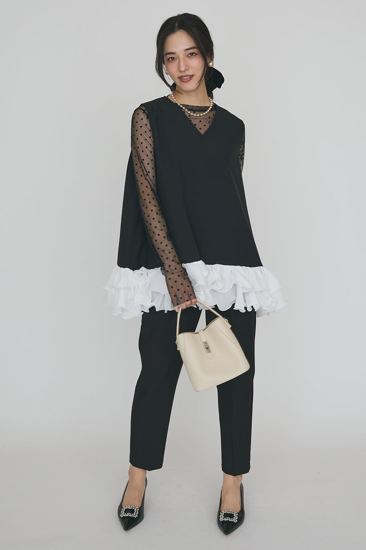 [予約]異素材フリルヘムVネックチュニック