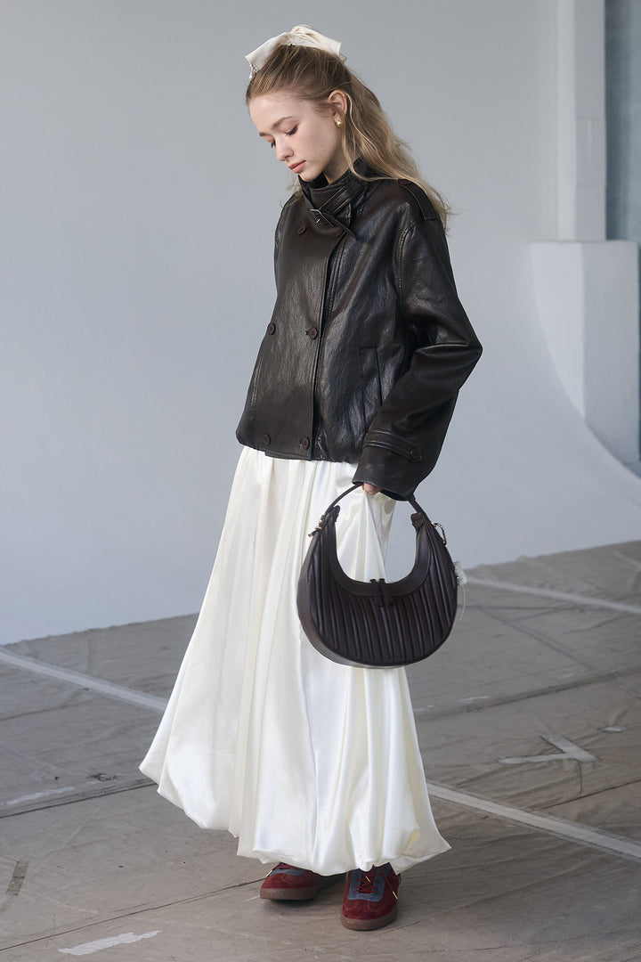 [予約/SET]レザーライククロップドジャケット+サテンシャイニーバルーンスカート(2set)