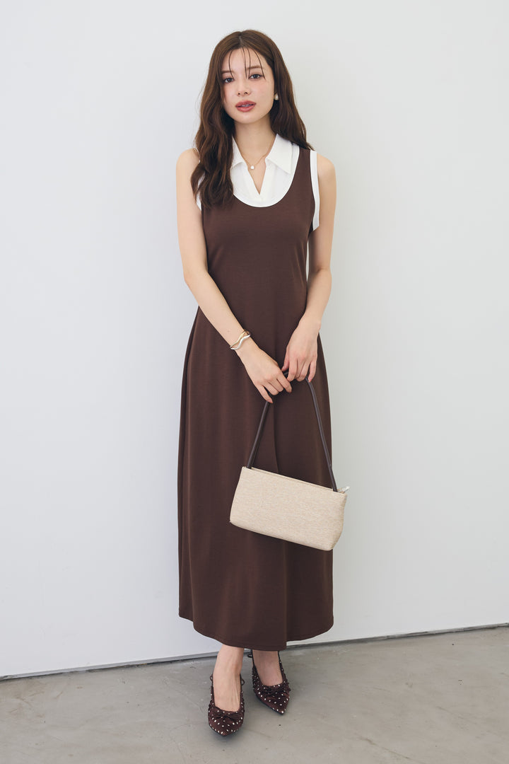 [予約]シャツレイヤードデザイン美ラインカットワンピ