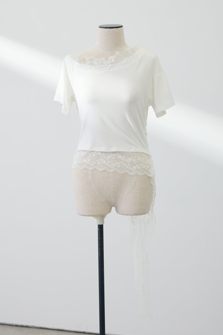 [予約]アシメレースデザインTシャツ