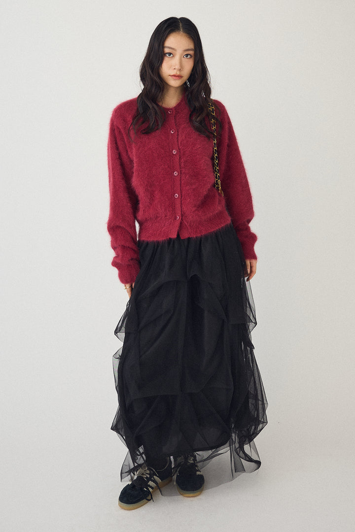 [予約/SET]ウールソフトカーディガン+マルチパターンタックチュールスカート(2set)