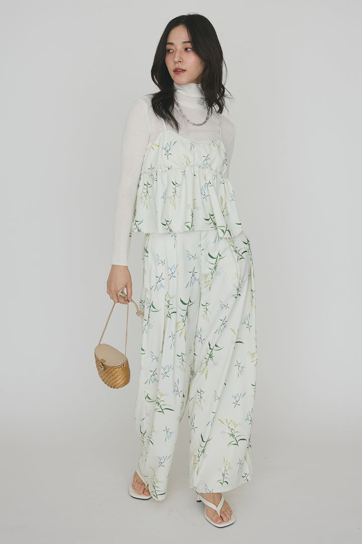 [予約/SET]シックフラワービスチェキャミソール+シックフラワータックワイドパンツ(2set)