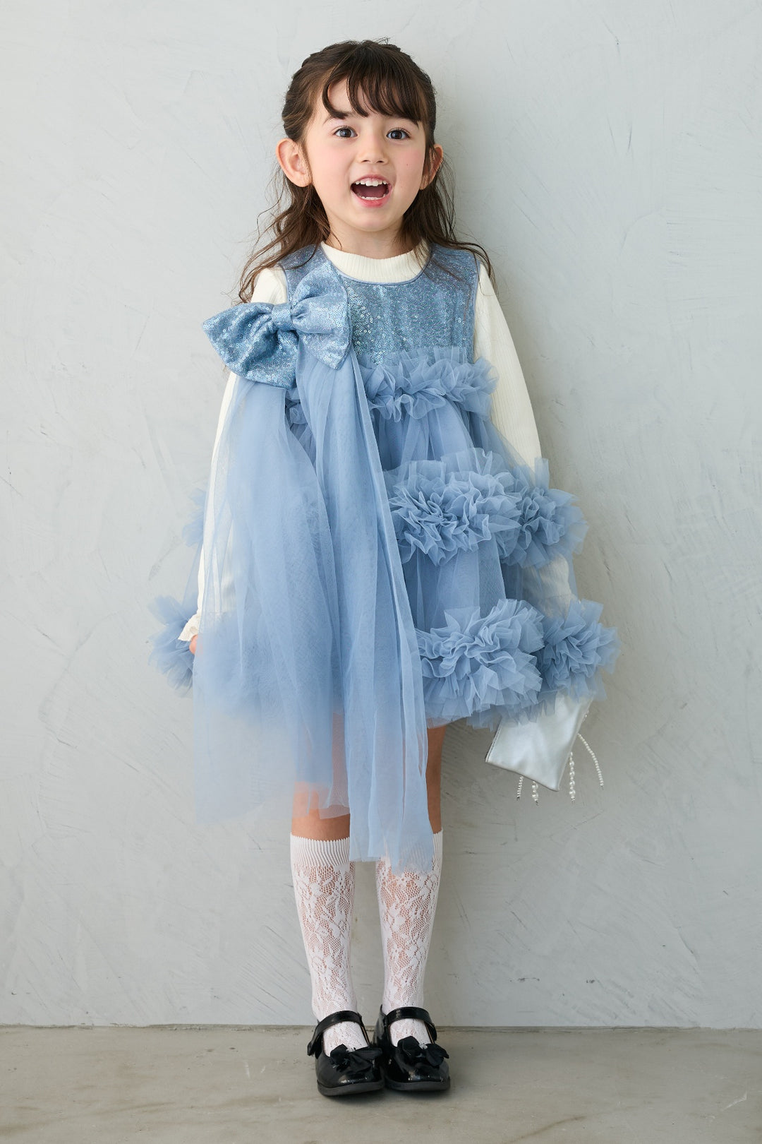 [予約](kids)スパンコールリボンホイップチュールワンピセット