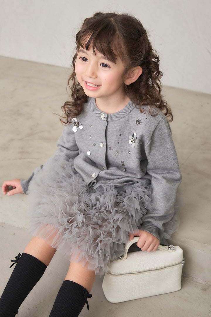 [予約]刺繍ビースニットカーデ＋ホイップチュールスカートセット