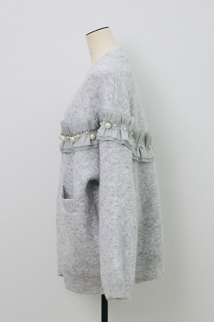 [予約]フリルパールドッキングニットコーディガン