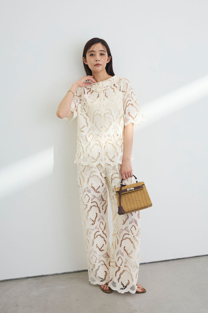 [予約]カラークロシェハーフスリーブブラウス