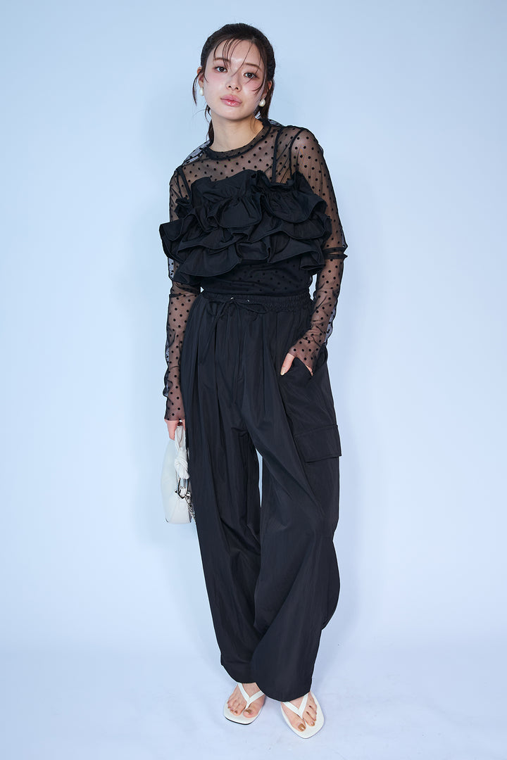 [予約/SET]シアードットフロッキートップス+撥水フリルビスチェ+撥水2wayジョガーパンツ(3set)