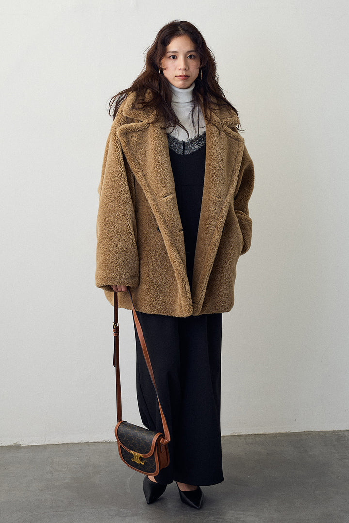 [予約/SET]テディボアミディ丈コート+レースキャミオールインワン(2set)