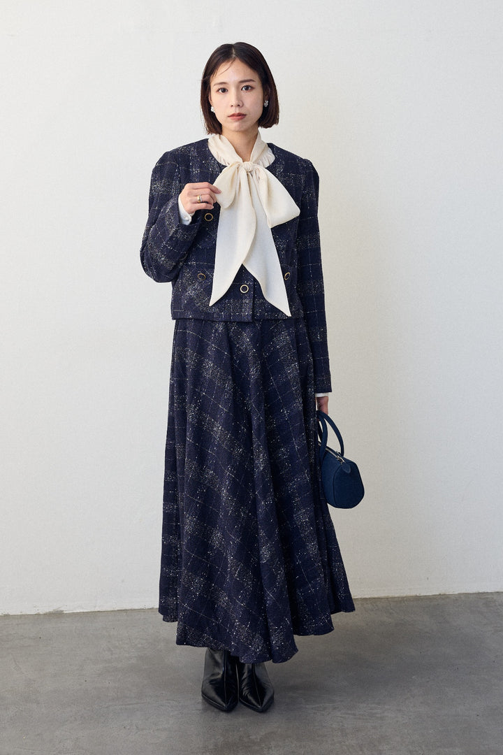 [予約]ツイードチェックセミフレアスカートセットアップ
