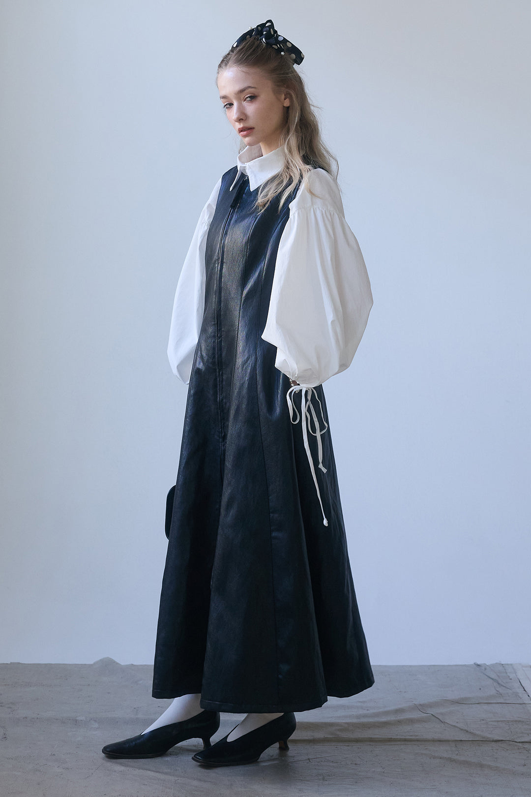 [予約/SET]ワイドスリーブドロストクロップドシャツ+フロントZIPレザーライクジャンスカ(2set)