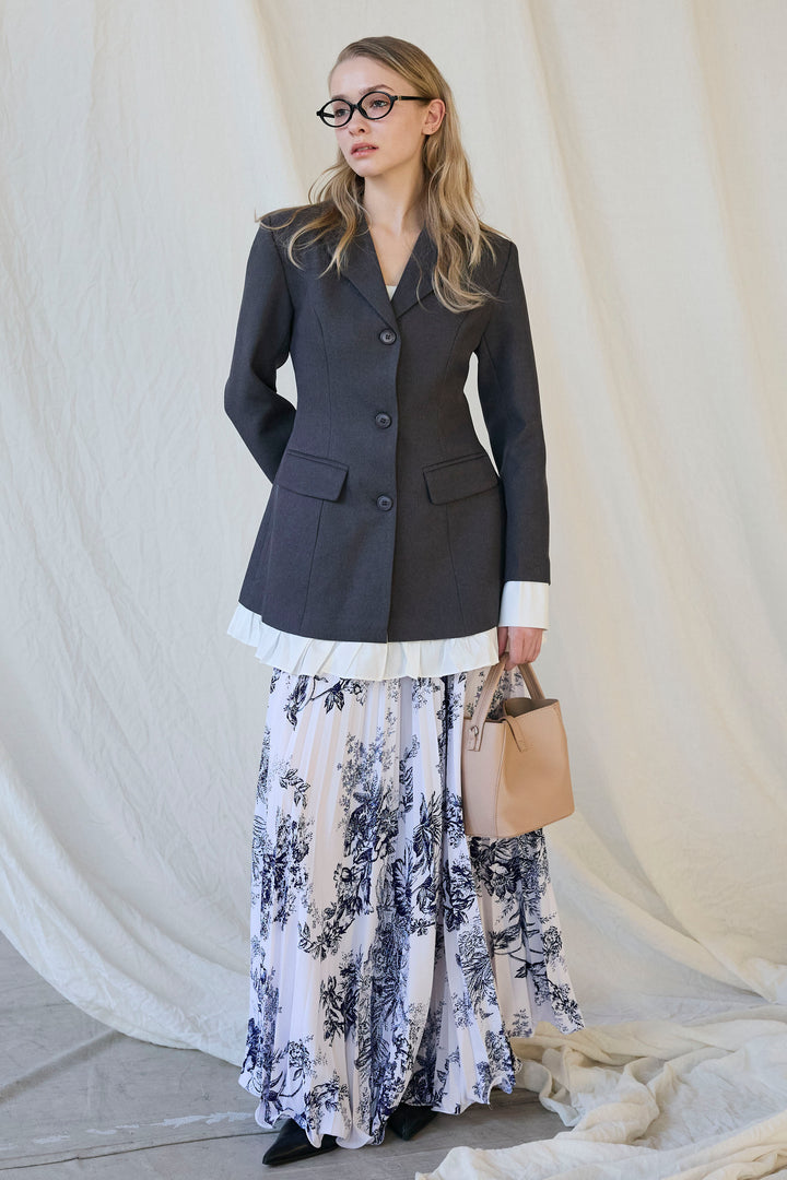 [予約]モノトーントワル柄プリーツスカート