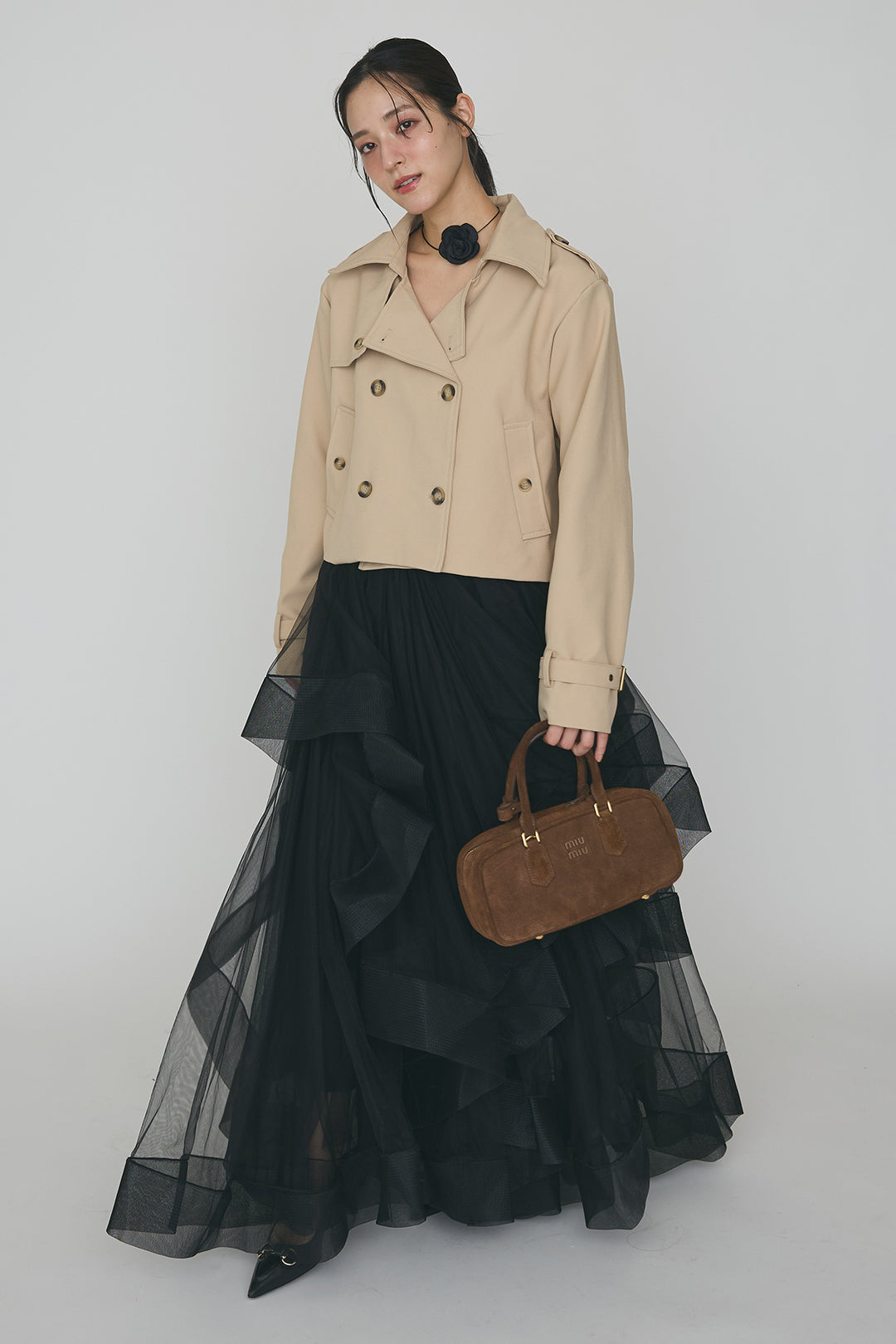 [予約/SET]クラシカルショートトレンチ+ランダムフリルティアードボリュームスカート(2set)