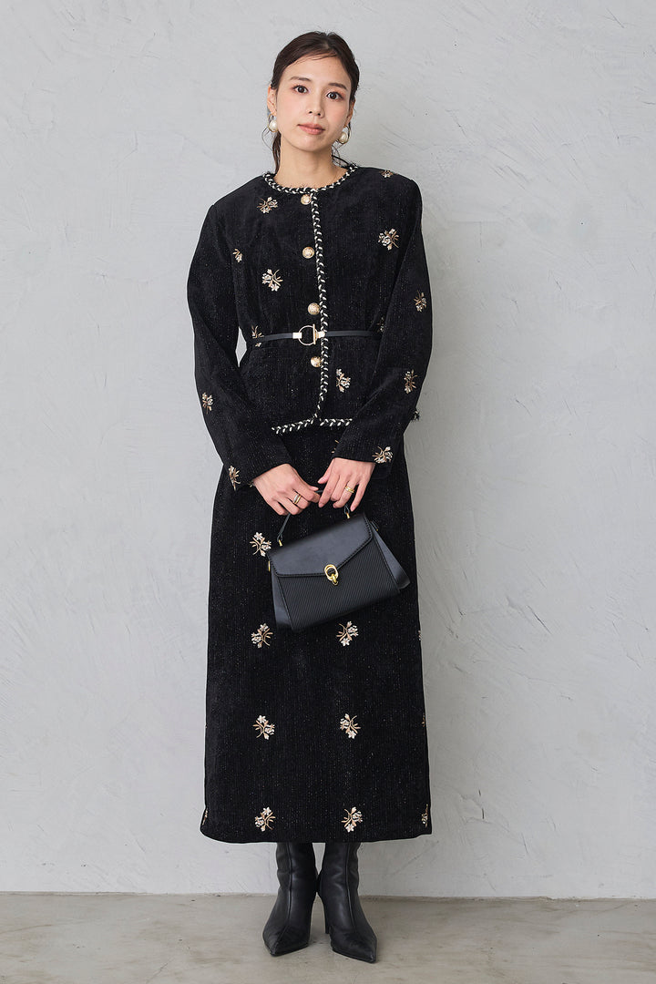 [予約]ヴィンテージフラワー刺繍ラメベロアセットアップ