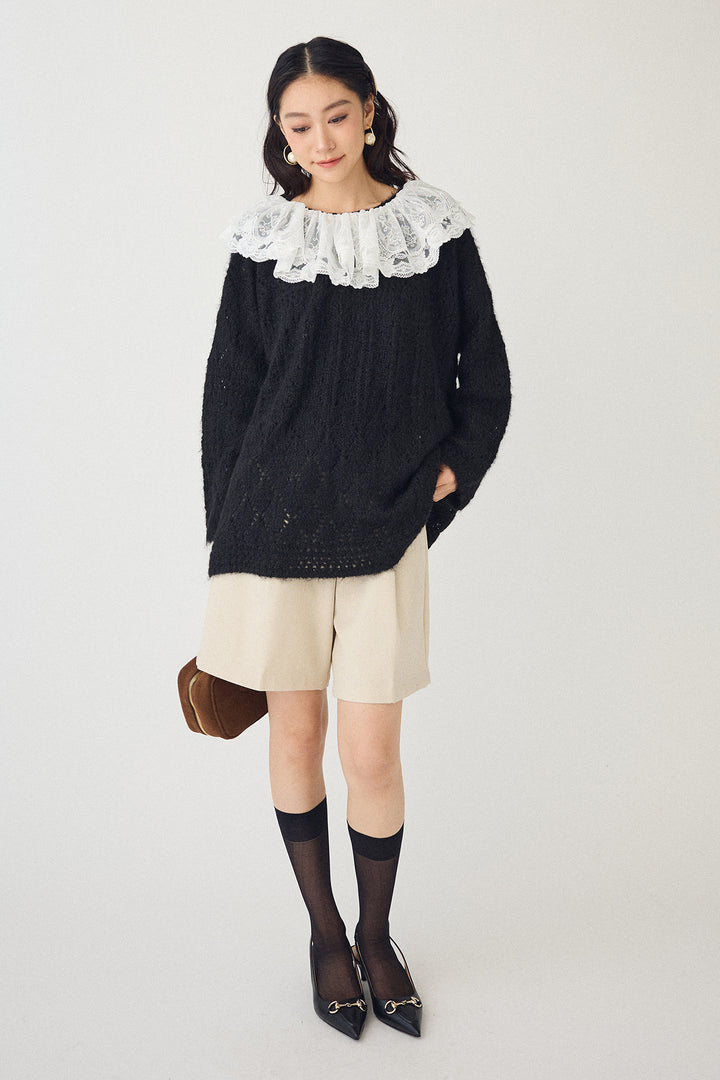 [予約/SET]ダブルレースカラードッキングニット+ウールタッチセンタープレスハーフパンツ(2set)