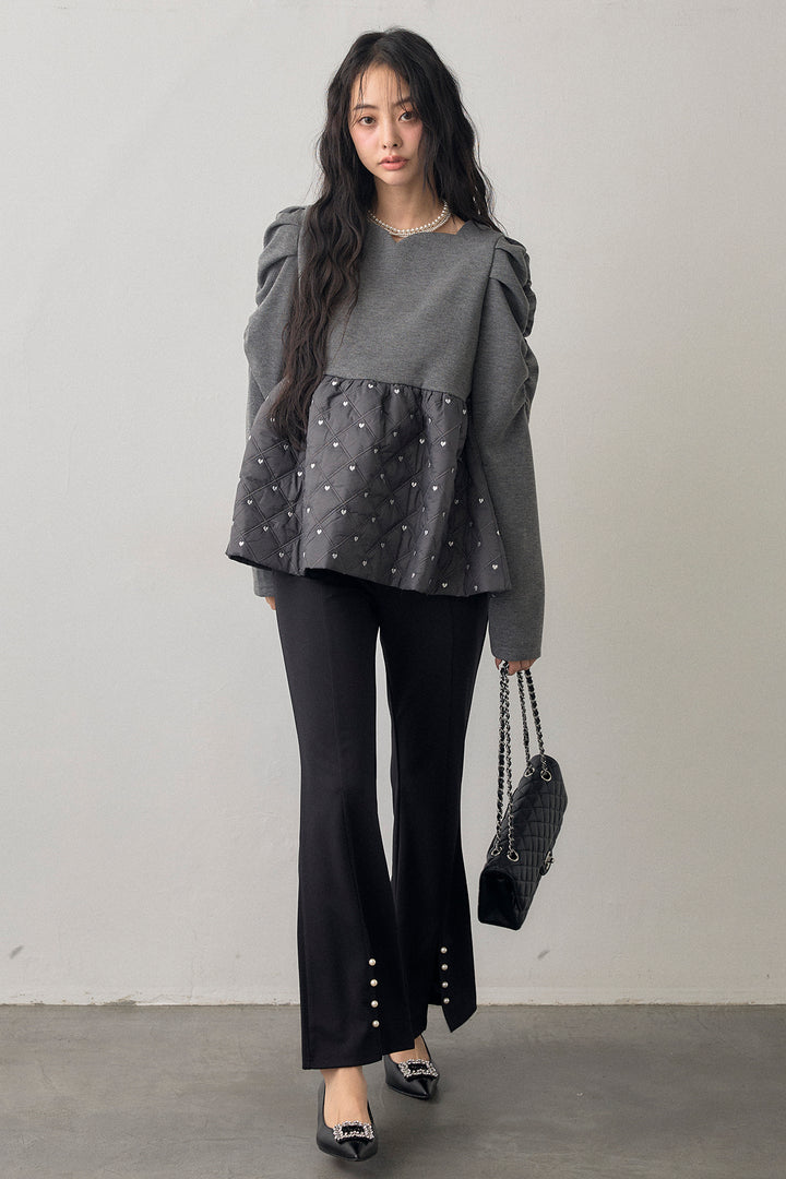 [予約/SET]ハートキルティングドッキングぺプラムチュニック+センタースリットパールパンツ(2set)