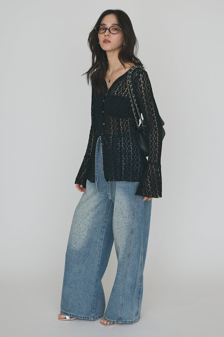 [予約]カットレースフラワーVネックカーデ