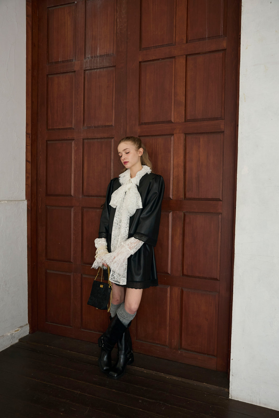 [予約]フェイクレザーパフスリーブジャケット