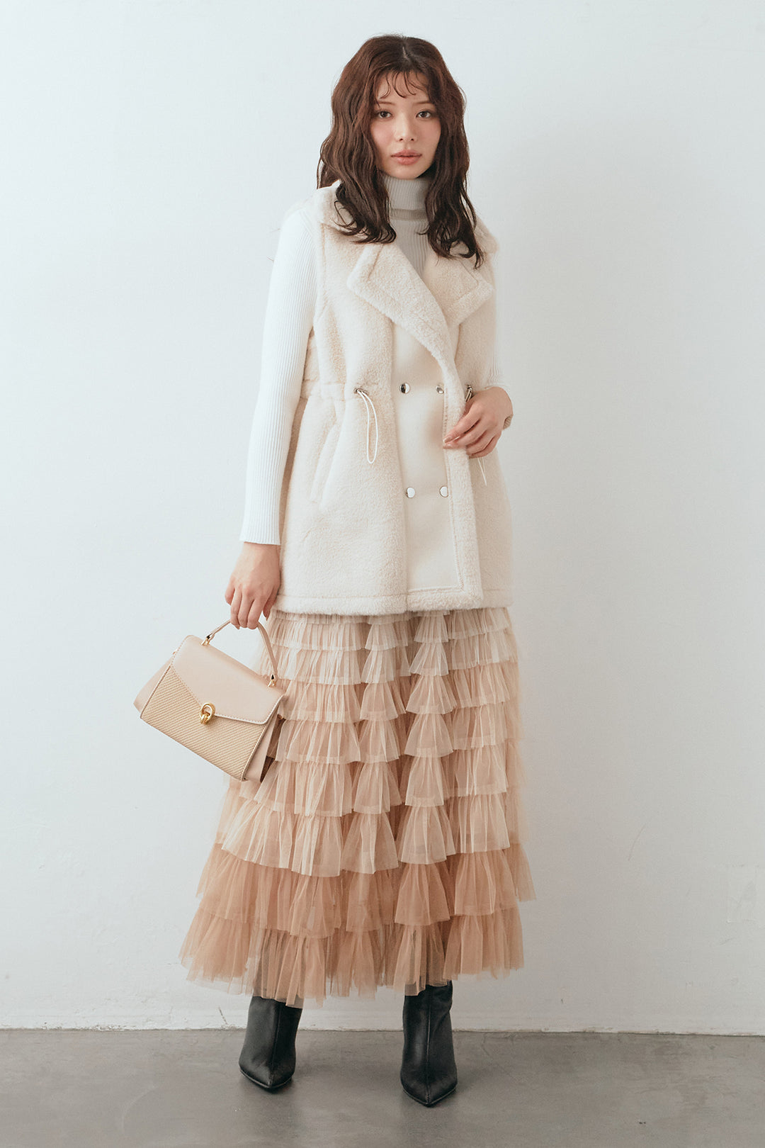 [予約/SET]テディボアウエストドロストベスト+グラデーションチュールティアードスカート(2set)