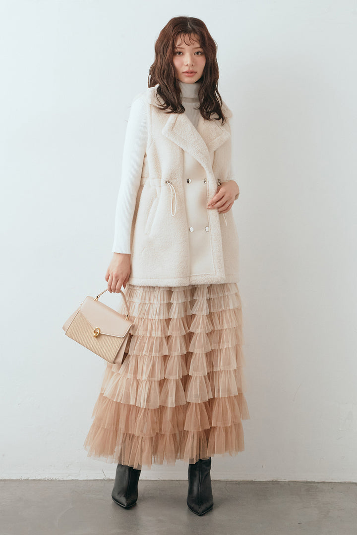 [予約/SET]テディボアウエストドロストベスト+グラデーションチュールティアードスカート(2set)