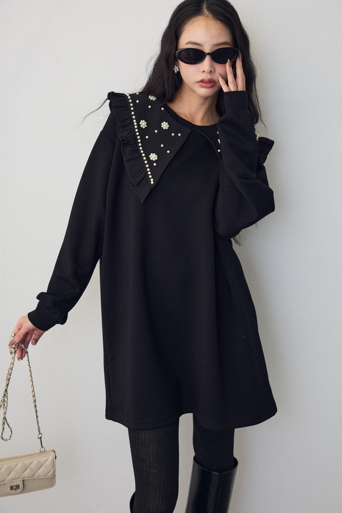 [予約]パールフラワーBIGカラースウェットワンピ