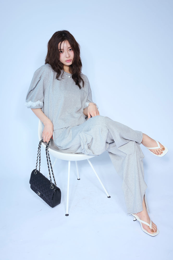 [予約/SET]ライトスウェットレースコンビパフPO+ライトスウェットサイドリボンパンツ(2set)