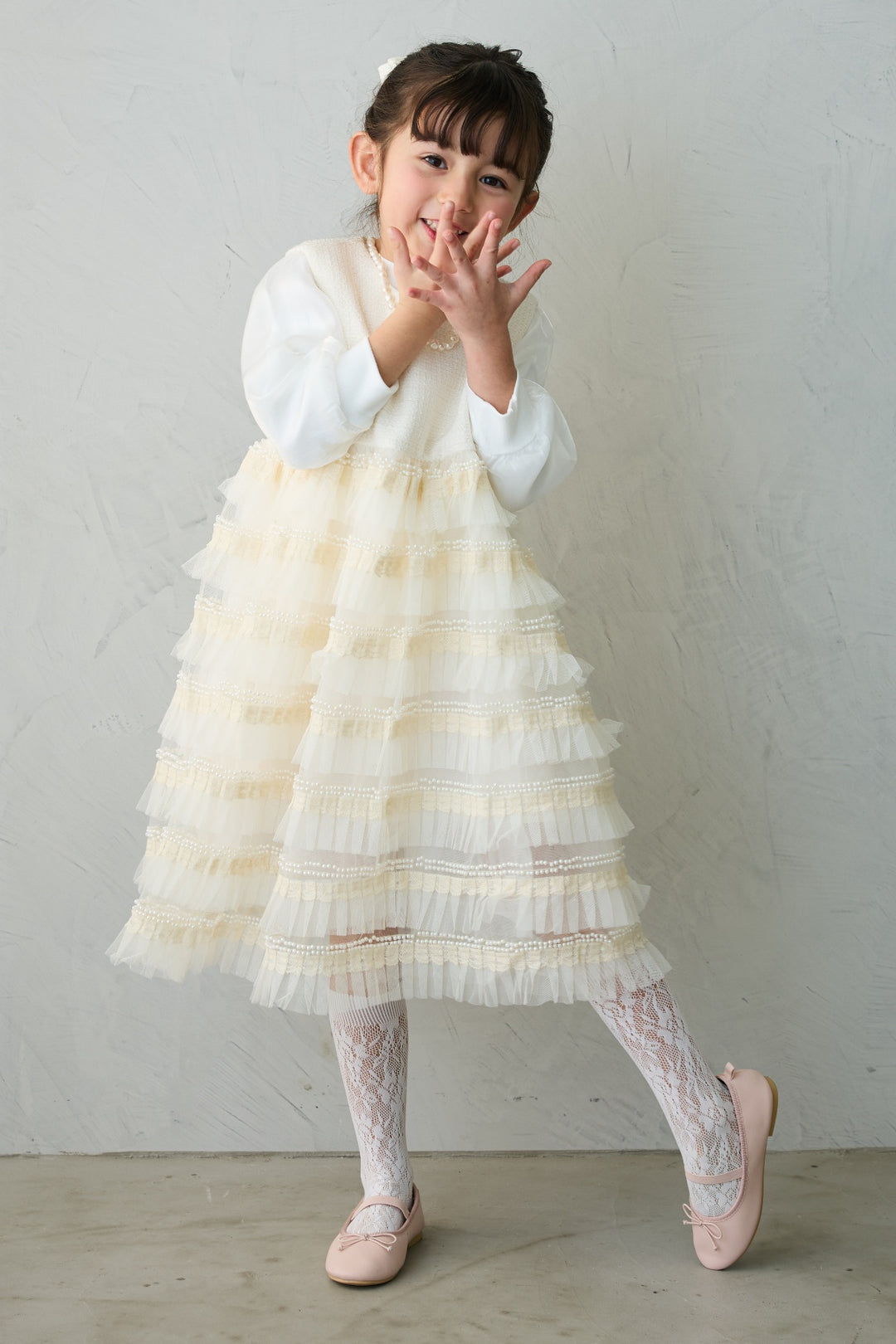 [予約](kids)ティアードプリーツパールワンピ
