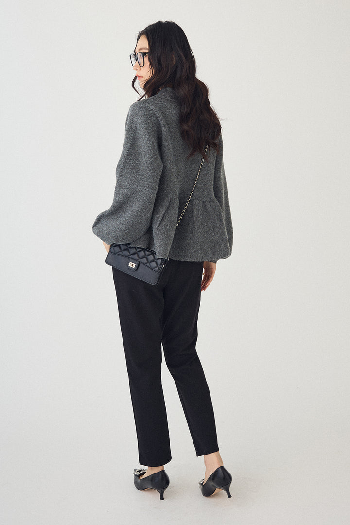 [予約/SET]ポロ襟ペプラムニットプルオーバー+センターシームランダムパールパンツ(2set)