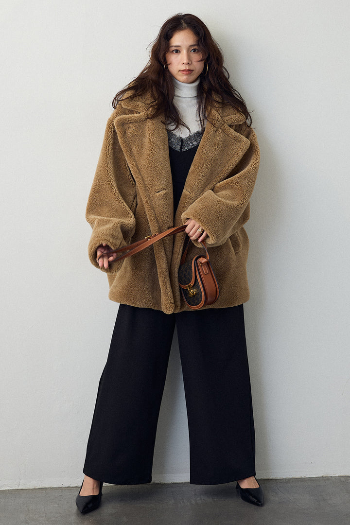 [予約/SET]テディボアミディ丈コート+レースキャミオールインワン(2set)