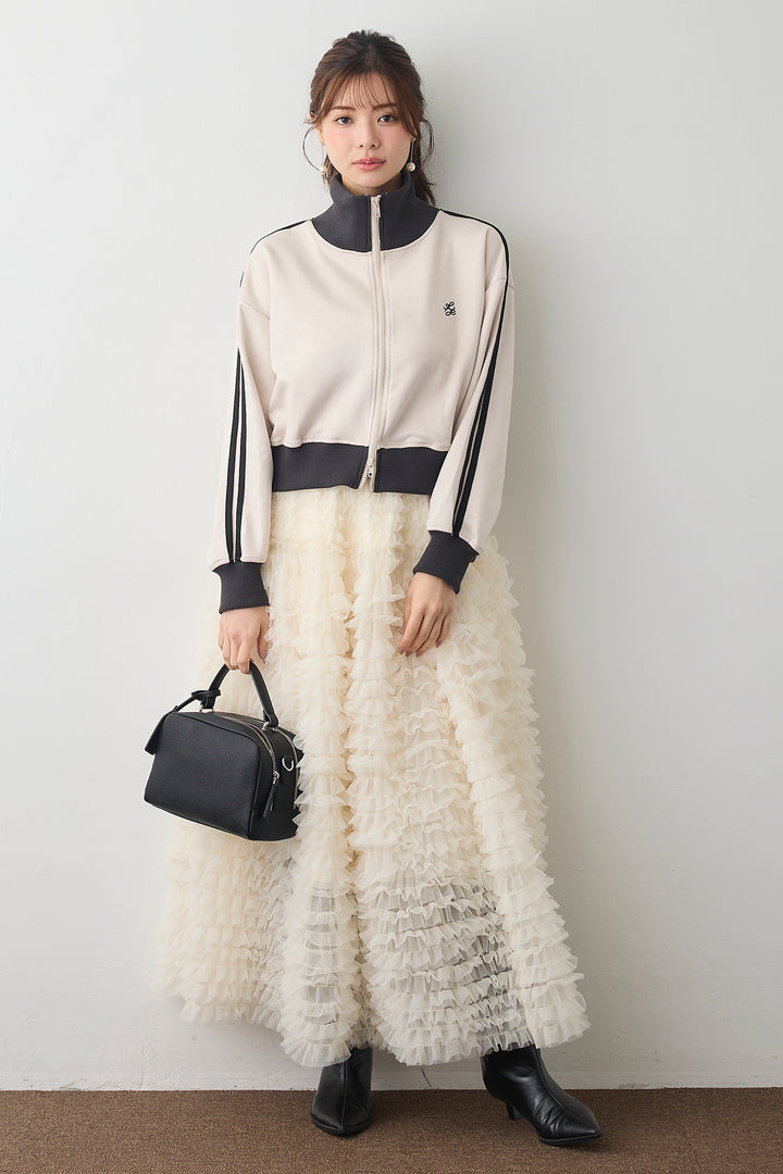 [予約/SET]スエードポンチトラックジャケット+ホイップチュールティアードスカート(2set)