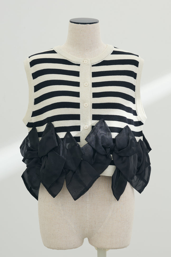 [予約]ヘムオーガンジーリボンスリーブレスニット