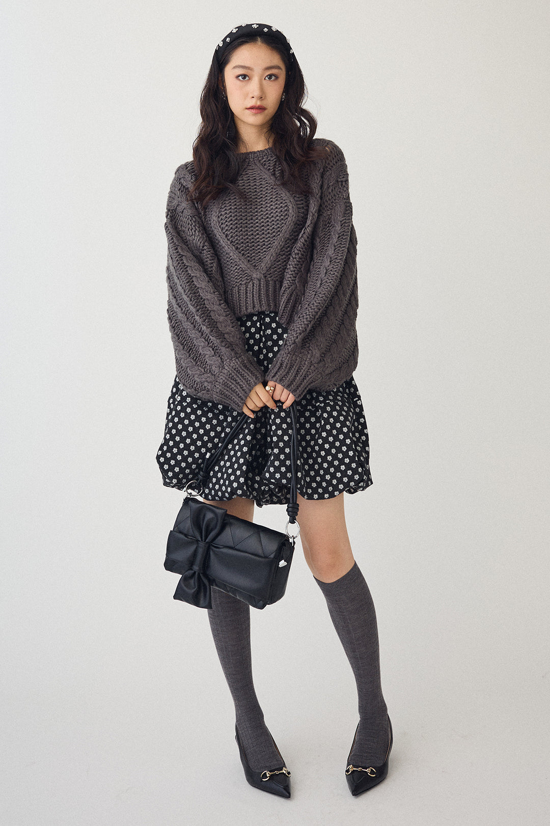 [予約/SET]ローピングケーブルショートニット+ミニフラワーバルーンショートパンツ(2set)