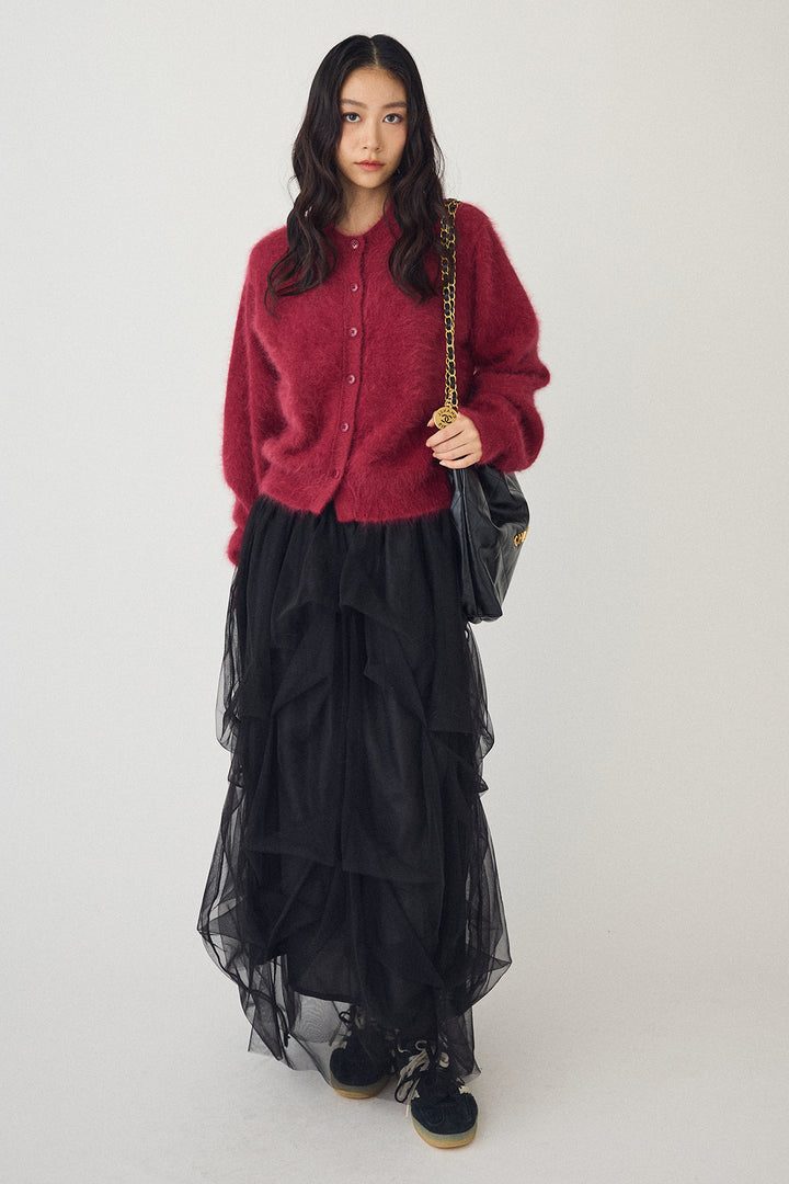 [予約/SET]ウールソフトカーディガン+マルチパターンタックチュールスカート(2set)