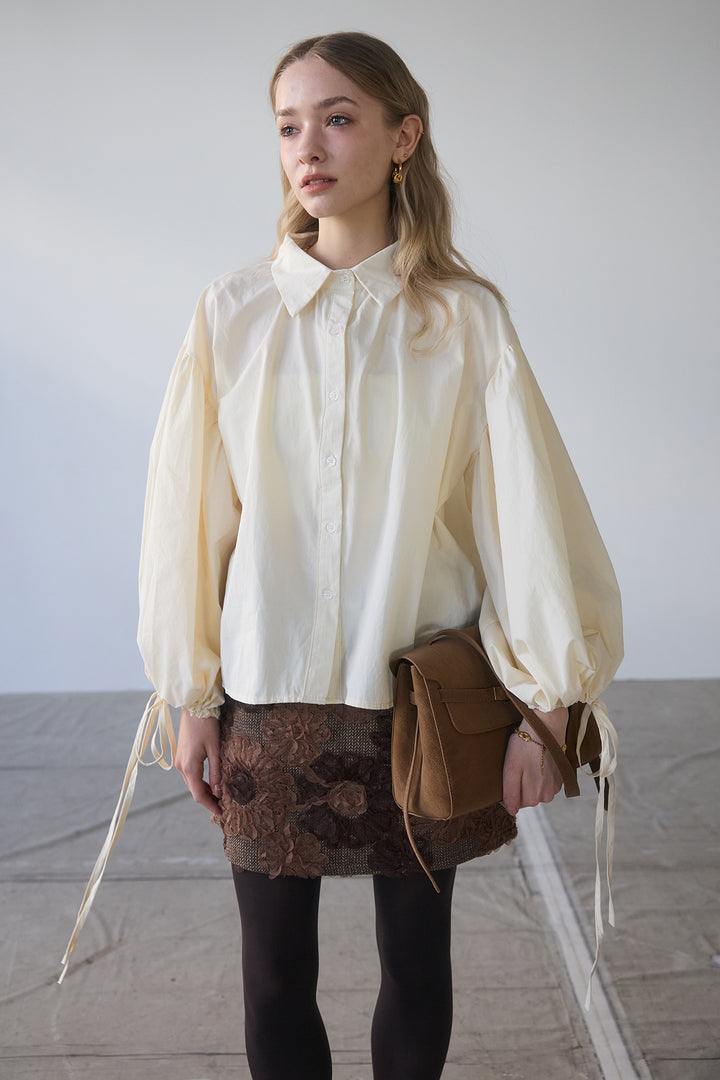 [予約/SET]ワイドスリーブドロストクロップドシャツ+ブルームフラワーミニスカート(2set)