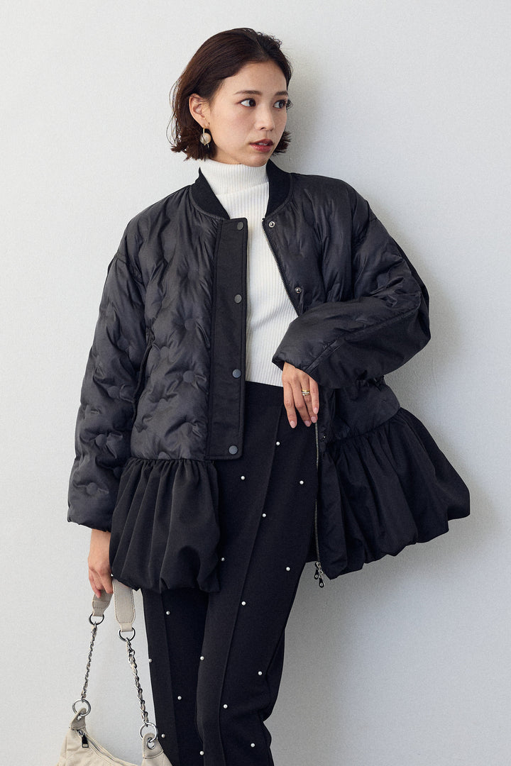 [予約/SET]ヘムギャザードットキルティング中綿フレアコート+センターシームランダムパールパンツ(2set)