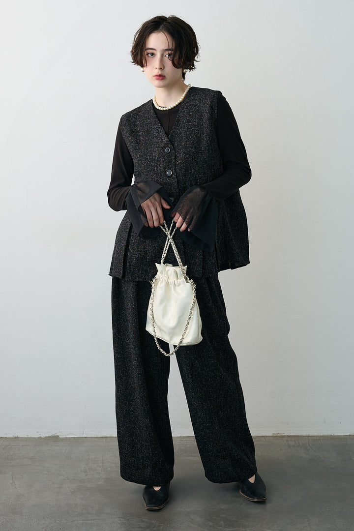 [予約/SET]サマーツイードボックスプリーツベスト+サマーツイードウエストラインタックパンツ(2set)