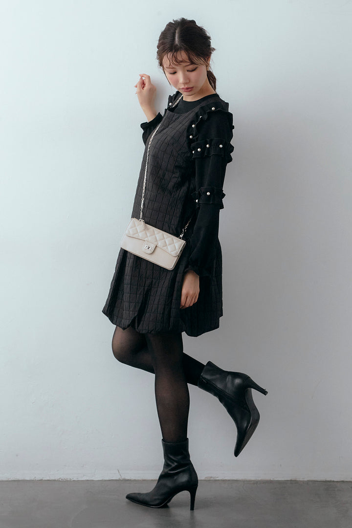 [予約/SET]フリルパールコンシャスブラウス+キルティングデザインミニジャンスカ(2set)