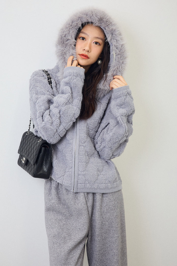 [予約/SET]フードファーキルトZIPニットブルゾン+ウォームタッチイージーパンツ(2set)