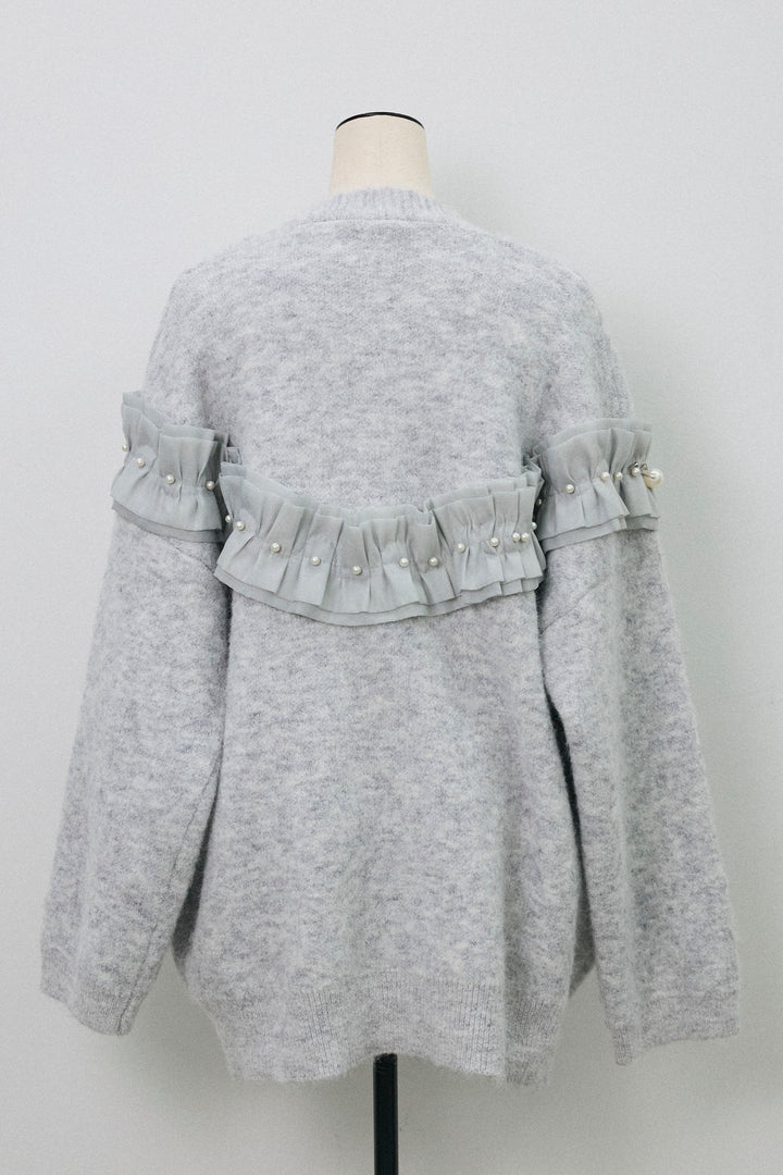 [予約]フリルパールドッキングニットコーディガン
