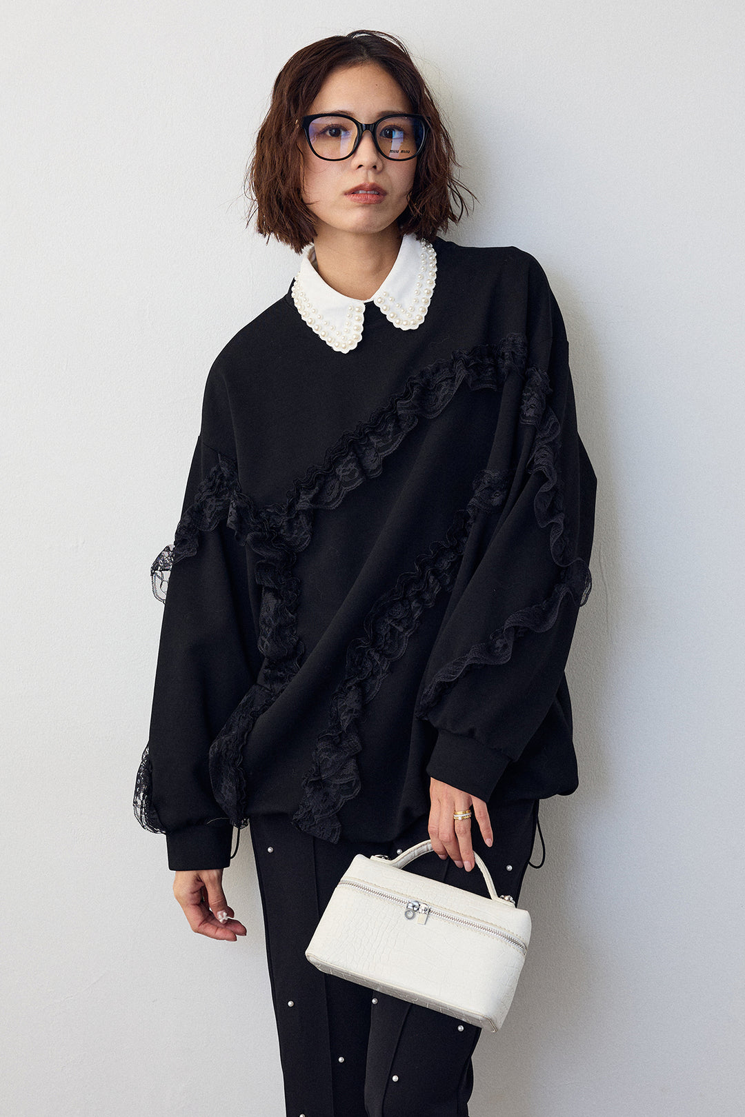 [予約]レースフリルランダムラインスウェット