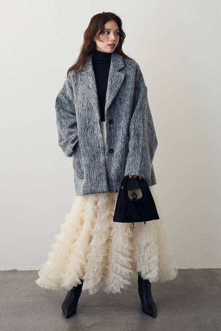 [予約/SET]シャギーミドル丈コート+スフレアシメチュールスカート(2set)