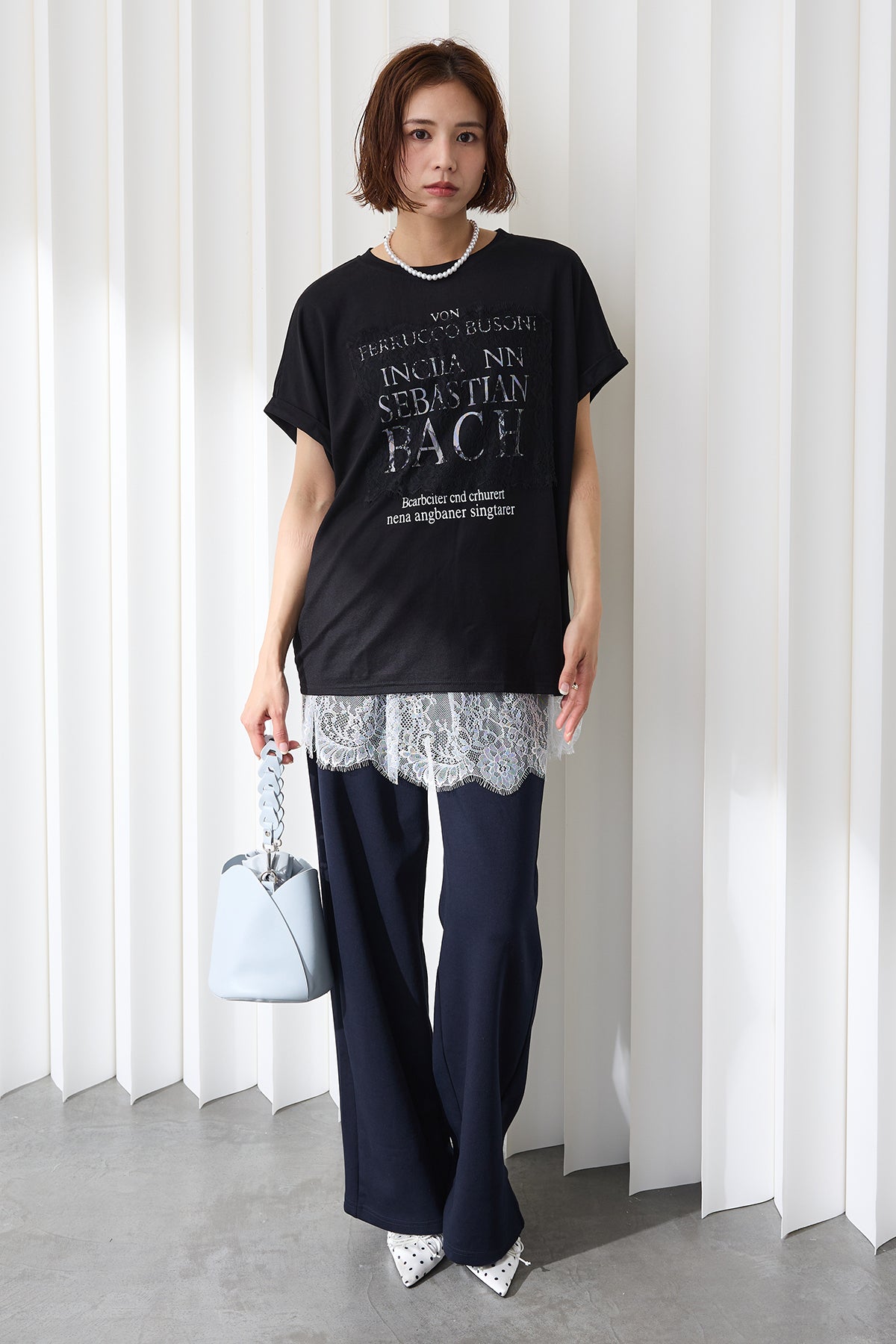 予約]レースレイヤードロゴTシャツ – Frene