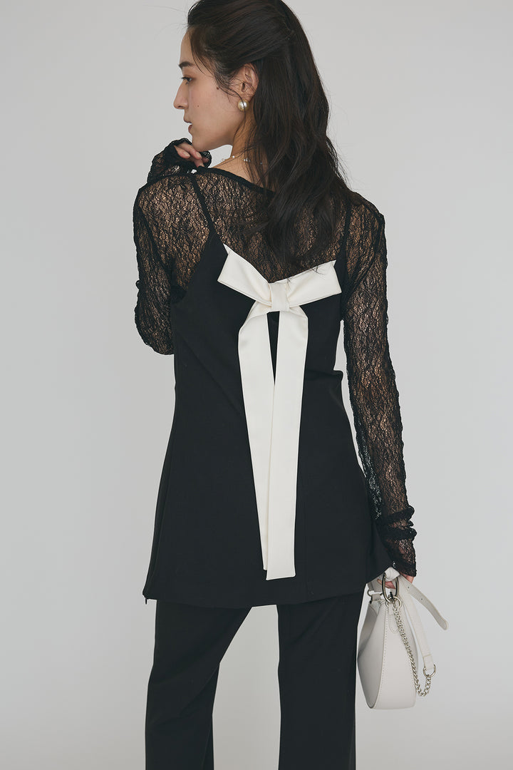 [予約/SET]バックリボン美シルエットキャミチュニック+美脚セミフレアパンツ(2set)