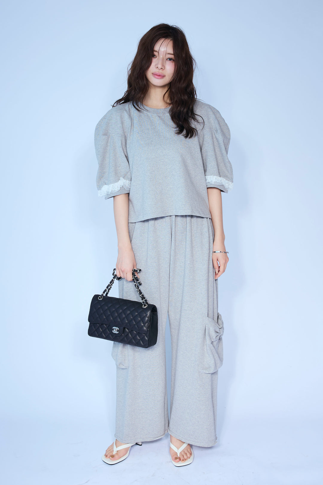 [予約/SET]ライトスウェットレースコンビパフPO+ライトスウェットサイドリボンパンツ(2set)