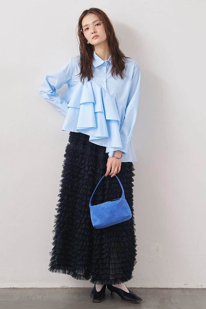 [予約/SET]アシメフリルティアードシャツ+ホイップチュールティアードスカート(2set)