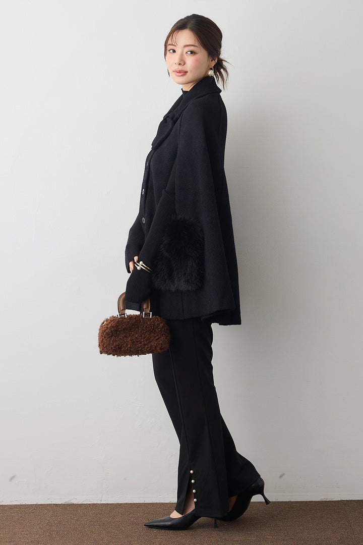 [予約/SET]ウールタッチファーポケットポンチョコート+センタースリットパールパンツ(2set)