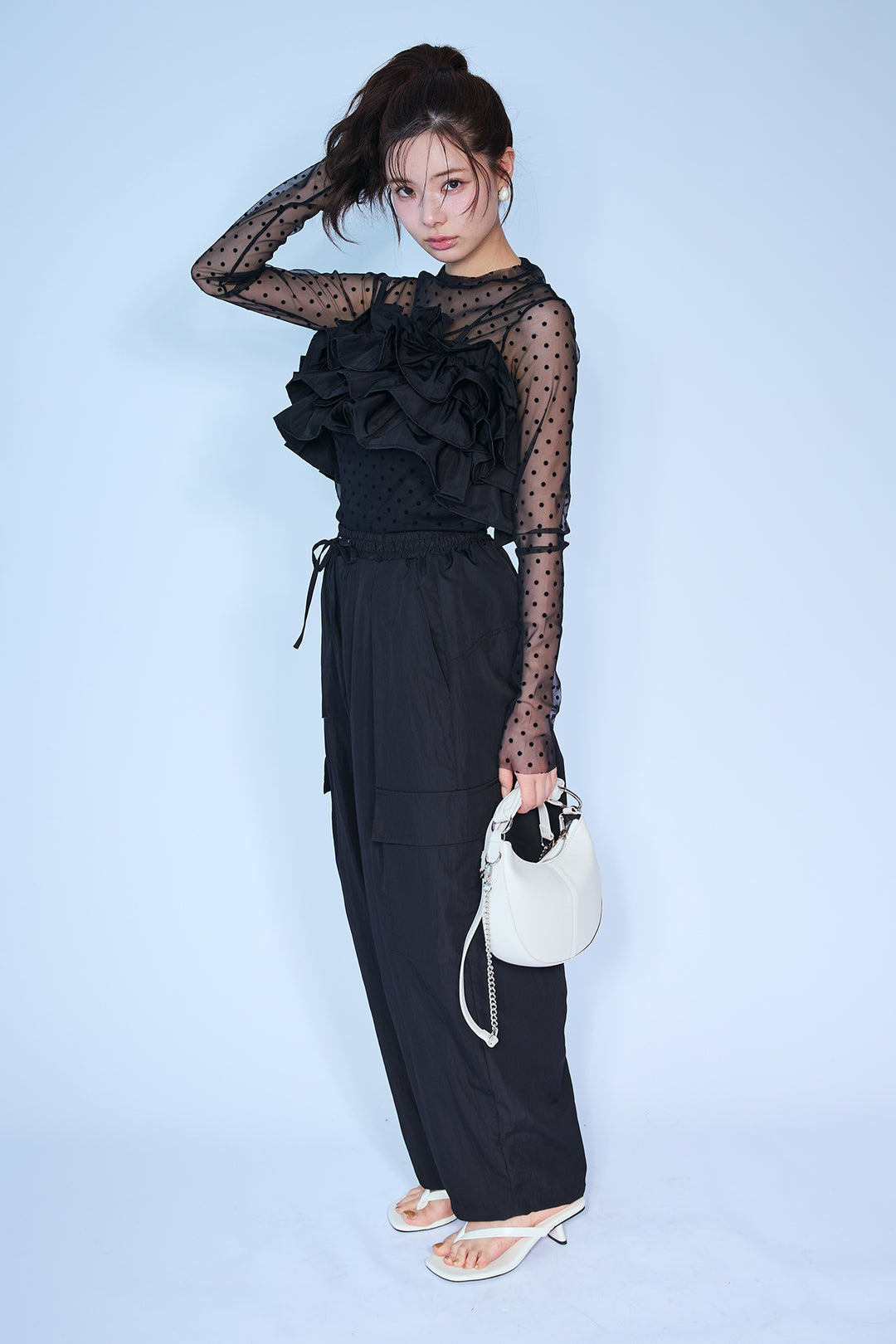 [予約/SET]シアードットフロッキートップス+撥水フリルビスチェ+撥水2wayジョガーパンツ(3set)