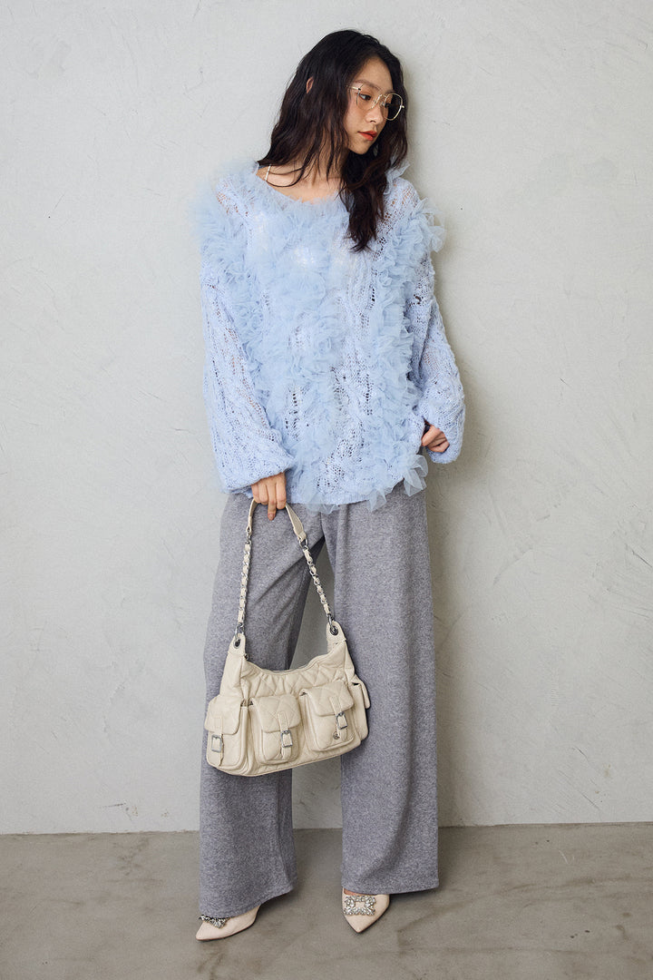 [予約/SET]透かし編みホイップチュールニット+ウォームタッチイージーパンツ(2set)