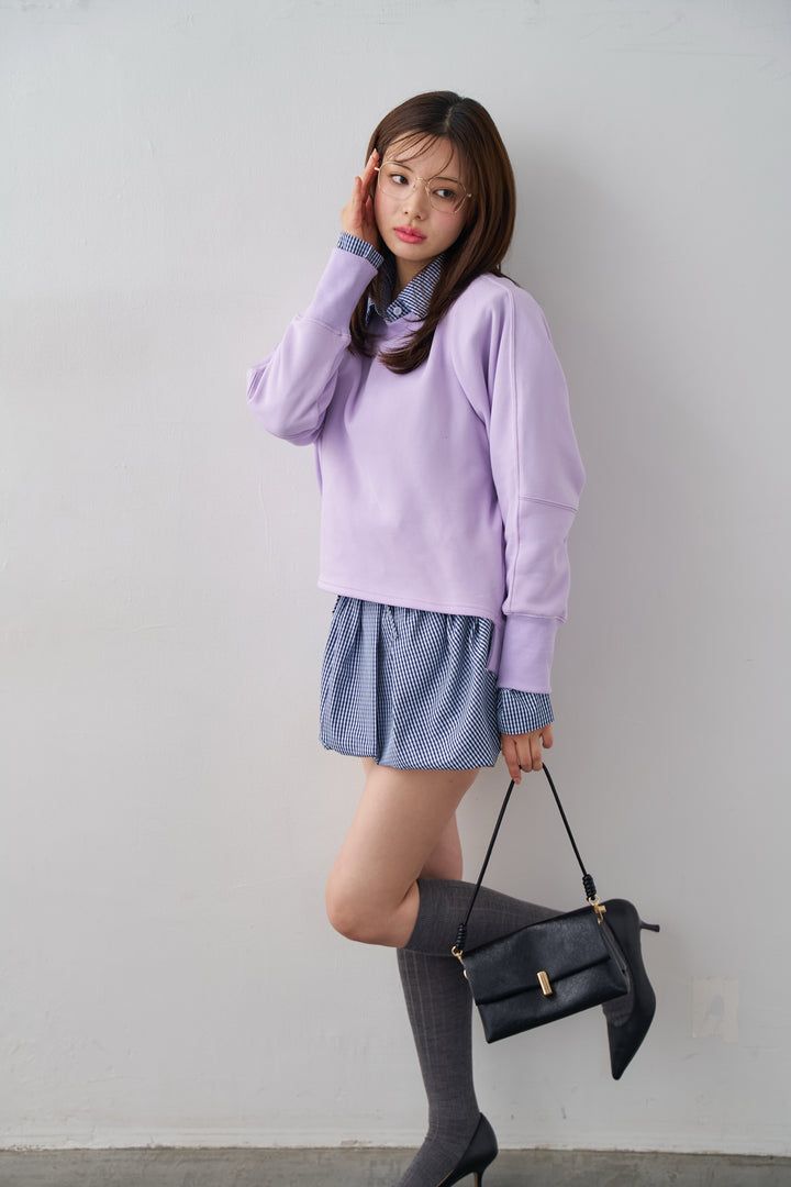 [予約/SET]ギンガムチェックバルーンミニボトムセットアップ+コクーンシルエットライトスウェットPO(2set)