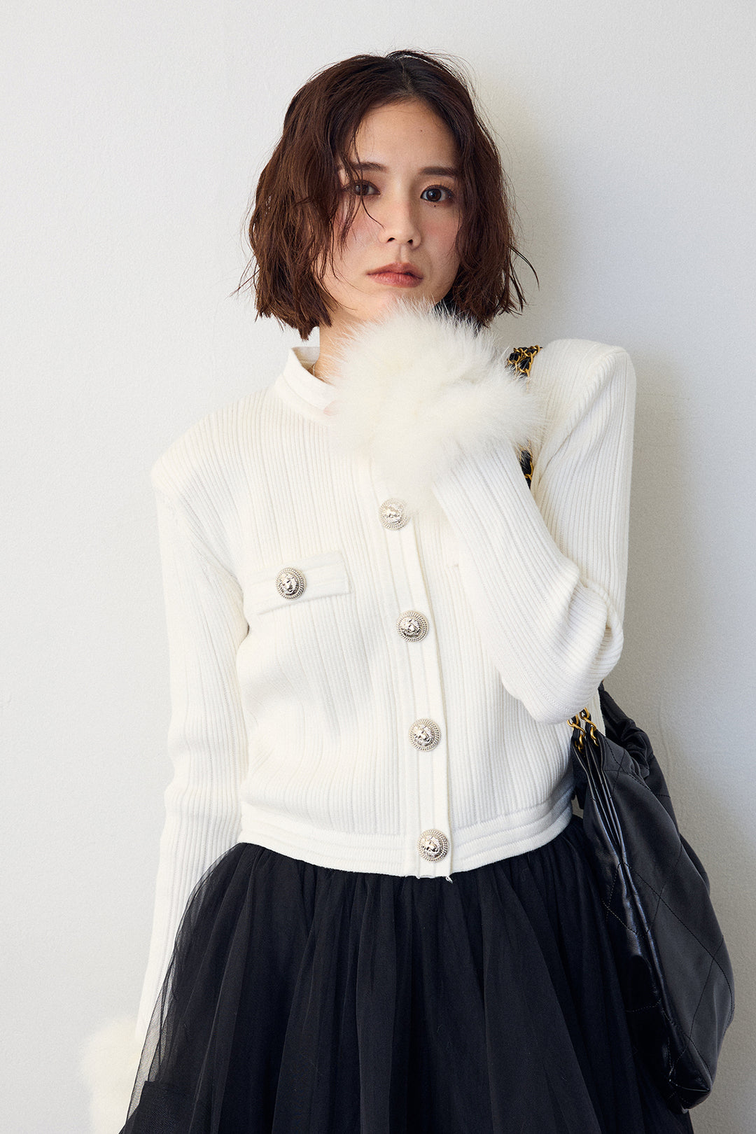 [予約]ダブルファーラインスリーブニットカーデ