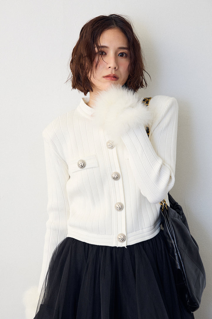 [予約]ダブルファーラインスリーブニットカーデ